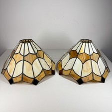 2 Vintage Leaded Stained Glass Art Deco Style Tiffany Lampshade Light Shade Pair