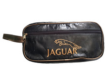 Jaguar Vintage Leather Black/Gold Hold-All Small Overnight Toiletries Bag RARE
