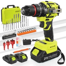 VOERJIA Cordless Drill, 21V Brushless Battery Drill with 2 Batteries 2000mAh,