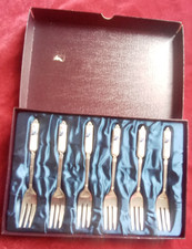 Box of six porcelain handle Pastry Forks 