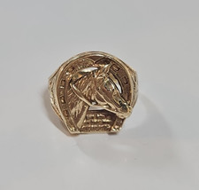 9ct Yellow Gold Horse Head Horseshoe Ring, Size Q 1/2