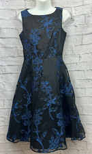Untold Party Skater Dress Black & Blue Embroidered Floral Size 10 Chiffon Layer