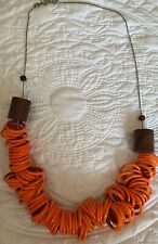 Oliver Bonas Wood Ring Statement Beaded Necklace Adjustable Length Costume