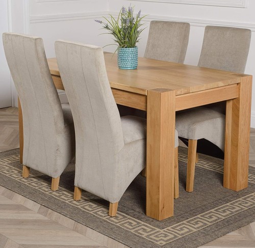 Chunky oak dining table set - table,