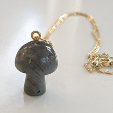 New! Labradorite natural stone mushroom necklace toadstool gemstone crystal gold