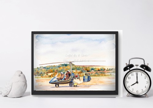 Gyrocopter watercolour wall - gyrocopter,