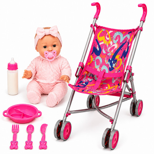 Baby doll with toy - toy, stroller