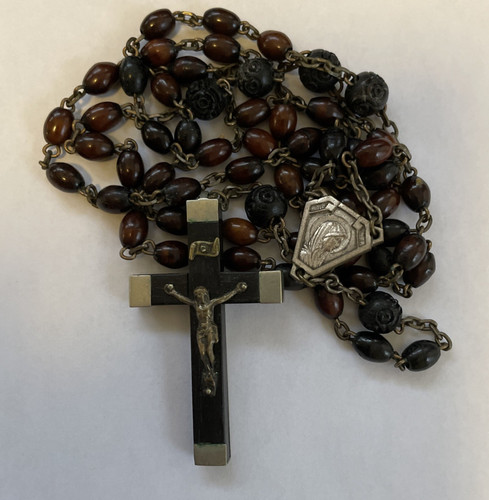 Vintage catholic rosary ebony - rosary,