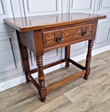 Antique Style Oak Single Drawer Hall Lamp Table Console Desk  - Wooden Jacobean
