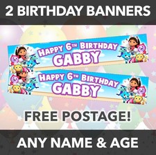 GABBY Theme Birthday Banners x2 - Dollhouse Personalised Party Banners