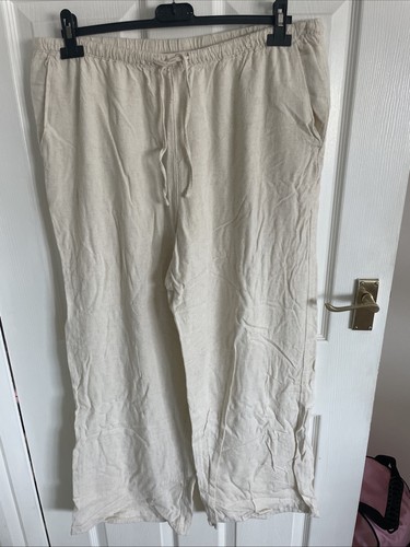 Beige linen blend trousers - beige,