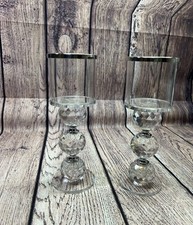 Crystal Pillar Candle Holder Clear Glass Candlestick Stand Diner Wedding 19.5cm