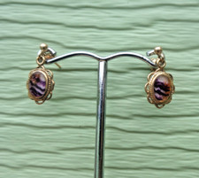 Gold Blue John Earrings  9ct Gold Pierced  ASD Jewellers Castleton Derbyshire