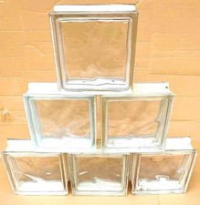 5x Used Wavy Glass Brick/Block Architectural Privacy Wall Square, 190x 190x 80mm