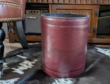 Vintage Oxblood Real Leather Fire Resistant Paper Basket Bin 