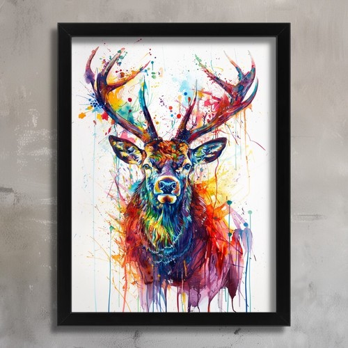 Stag wall art colourful - colourful,