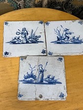 Delf Dutch 18th cent cobalt blue&white hand painted tiles of varying subjects.