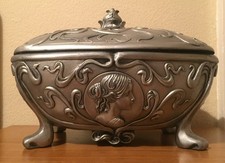 Vintage Unusual Baroque Art Deco Silver Colour Past Times Jewellery Storage Box