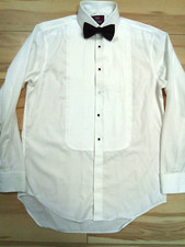 Men's M&S LUXURY WHITE EVENING SHIRT 15" Collar Double Cuff +Black Satin Bowtie
