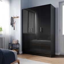 2/3 Door Corner Wardrobe High Gloss Storage Cupboard with Mirror Hanging Rail