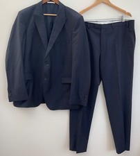 M&S Alfred Brown Navy Blue Suit Size 38W 31L pure wool mens 