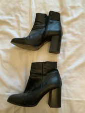 OFFICE Black Leather Chunky Heeled Ladies Ankle Boots Shoes Size 38
