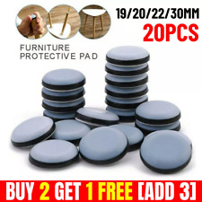 20 x Round Furniture Gliders Self Adhesive Teflon Sliders Floor Mover Pads Grey