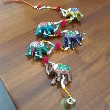 Handmade Multi Colour Hanging Elephants/Wall Decoration