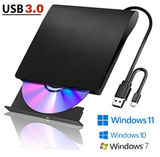 Slim External USB 3.0 DVD CD RW Writer Drive  Reader Player For Window 11, 10 ,7