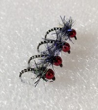 4 x Fritz Spider Trout Fly Fishing Flies Metallic Red Size 12 Barbed / Barbless
