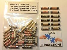 30 PACK BUSSMANN DOMESTIC HOUSE PLUG FUSES 3A 5A 13A 240V 10 EACH SIZE BS1362