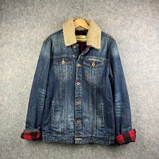 Superdry Denim Jacket Mens Large Sherpa Trucker Chore Lumber Lined Flight Biker