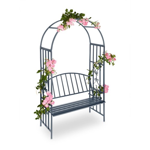 Metal garden arbour - garden, bench