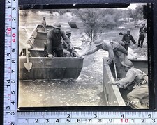 Army Soldiers Water Crossing Barge Boat Vintage Military Photo Snapshot