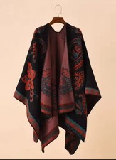 Luxury Boho Paisley Shawl Wrap | Warm Winter Cape Poncho | Cashmere Feel Scarf