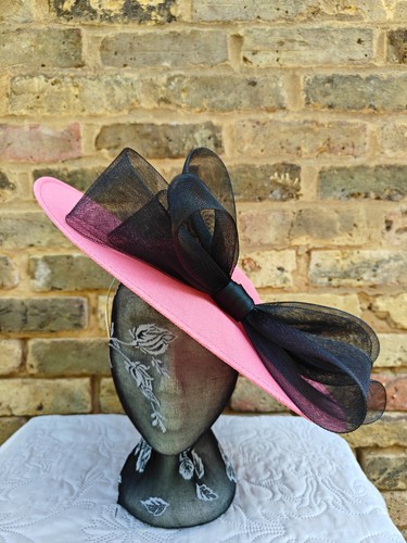 Pink black large fascinator - pink,