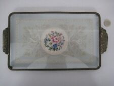 VTG VANITY DRESSING TABLE TRAY PETITE POINT LACE EMBROIDERED ROSES DECORATION