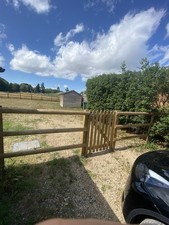 3 foot wide 4 foot high pointed  picket gate  hung on 4"×4" posts