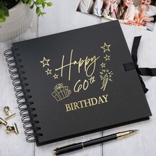 60th Birthday Black Scrapbook Photo album With Gold Script Present Design