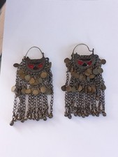 Vintage Kuchi Afghan Ethnic Inlaid Glass Chandelier Earrings Belly dancing 