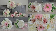 Wedding flower bouquet, posy. Roses and Alstroemeria. Buttonhole, corsage, wand