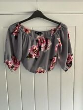 Cameo Rose Grey Pink Floral Crop Top UK 8 