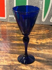 Vintage Cobalt Blue Glass Optic Stem Goblet Signed