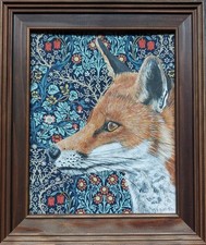 Original wildlife Red Fox picture painting William Morris Art Nouveau fabric 