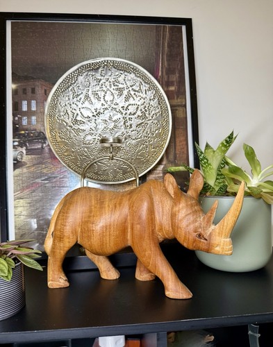 Large hand carved wooden rhino - large,