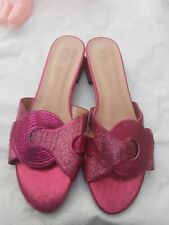 Ladies PINK Low Heel Slippers Bridal Shimmer Party Evening African Mules Sz 39
