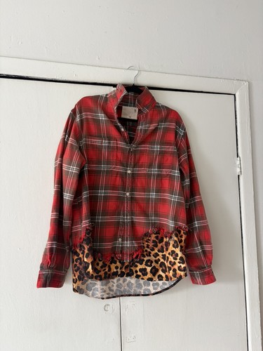 R13 patched red plaid flannel - patched,