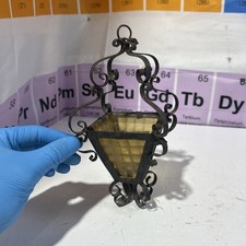 ANTIQUE / VINTAGE LEADED & STAINED GLASS PORCH LANTERN WROUGHT IRON & GLASS LAMP