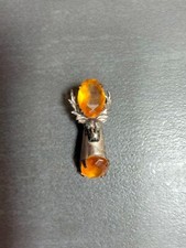 Vintage white metal Scottish Stag's head trinket decoration - two amber inserts