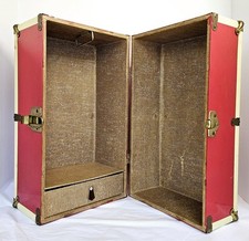Vintage Red & White Metal Doll & Wardrobe Trunk 16"x9"x9", 1950s 